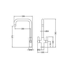 Kitchen Mono Mixer Tap with 2 Lever Handles, 361mm - Brushed Nickel-Platinum Appliances