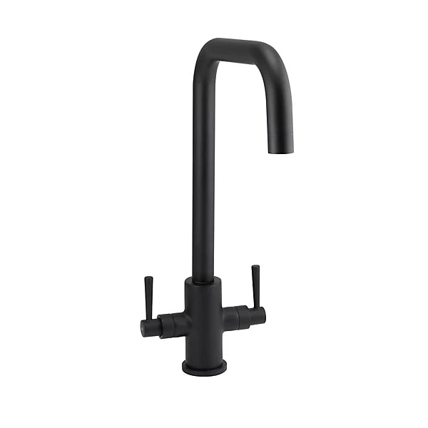 Matt Black Kitchen Sink Mixer Tap Swivel Spout Dual Levers-Platinum Appliances