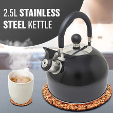 Stainless Steel Camping Kettle 2.5L Whistling Teapot For Gas Hob, Metallic Black-Platinum Appliances
