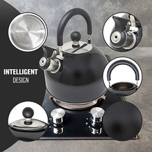Stainless Steel Camping Kettle 2.5L Whistling Teapot For Gas Hob, Metallic Black-Platinum Appliances