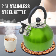 Stainless Steel Camping Kettle 2.5L Whistling Teapot For Gas Hob, Metallic Green-Platinum Appliances