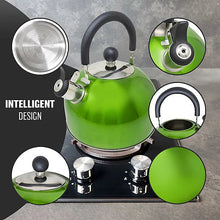 Stainless Steel Camping Kettle 2.5L Whistling Teapot For Gas Hob, Metallic Green-Platinum Appliances