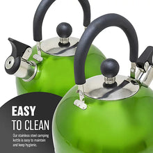 Stainless Steel Camping Kettle 2.5L Whistling Teapot For Gas Hob, Metallic Green-Platinum Appliances