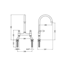 Traditional Bridge Mixer Kitchen Tap with Lever Handles - Brushed Brass-Platinum Appliances