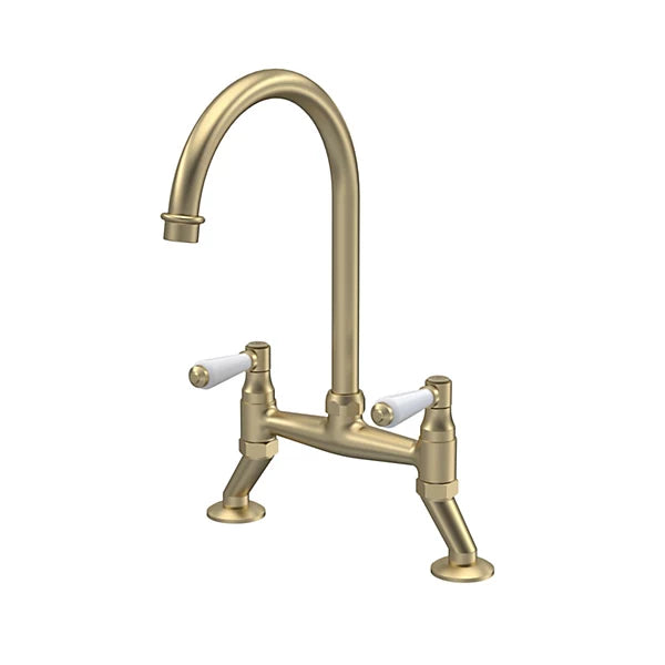 Traditional Bridge Mixer Kitchen Tap with Lever Handles - Brushed Brass-Platinum Appliances