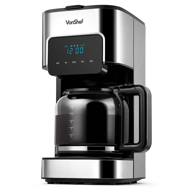 VonShef Filter 1.5L Coffee Machine with Hot Plate and Programmable 24 Hour Timer, 900W, Digital Display-Platinum Appliances